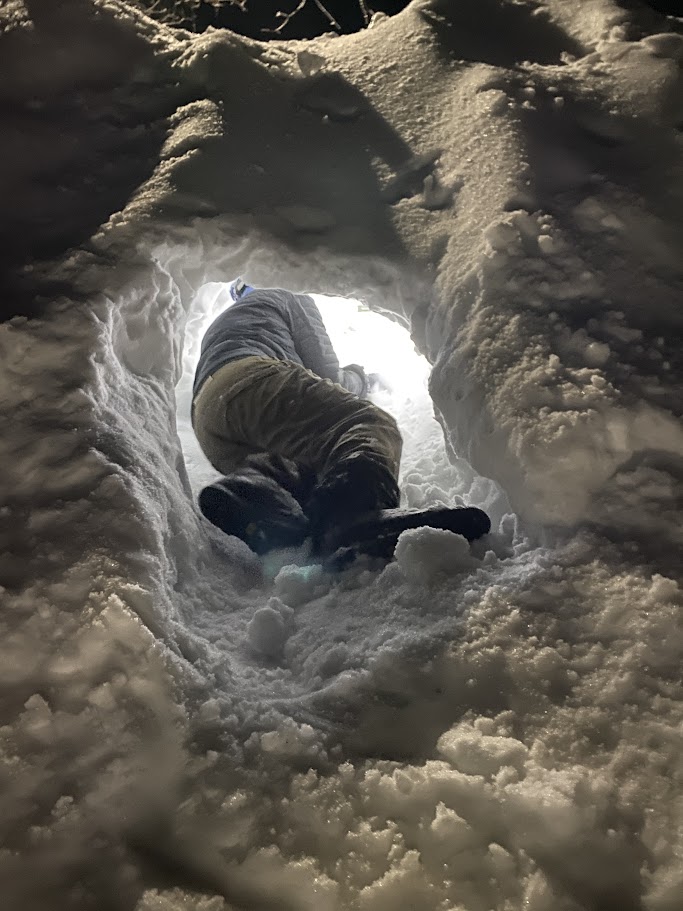 View from inside a snow shelter during the trip.